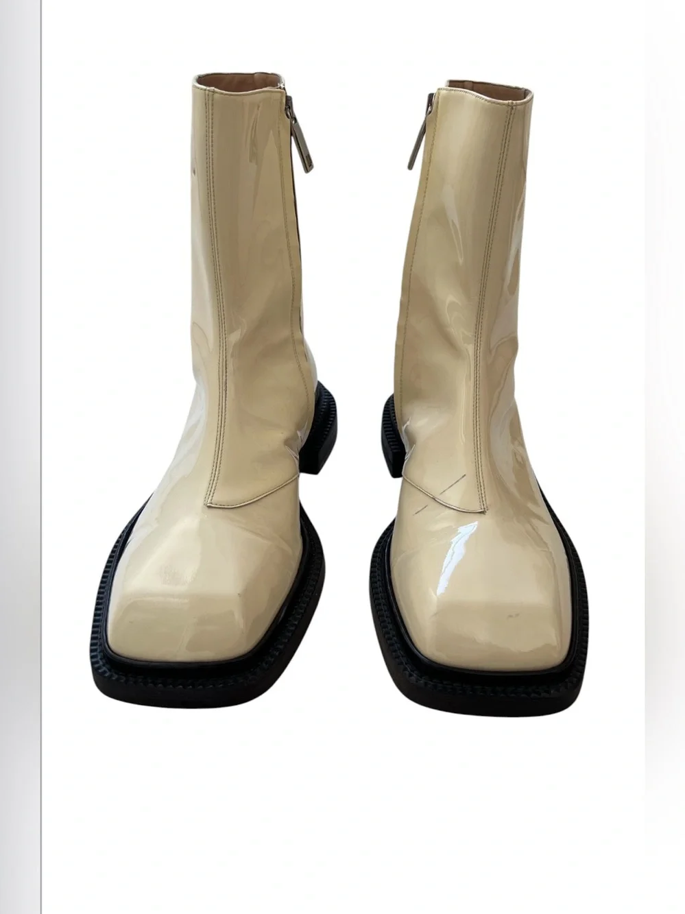 Sportmax by Max Mara Aiello Patent Leather Ankle Boots Ivory Shoes IT 39 US 9